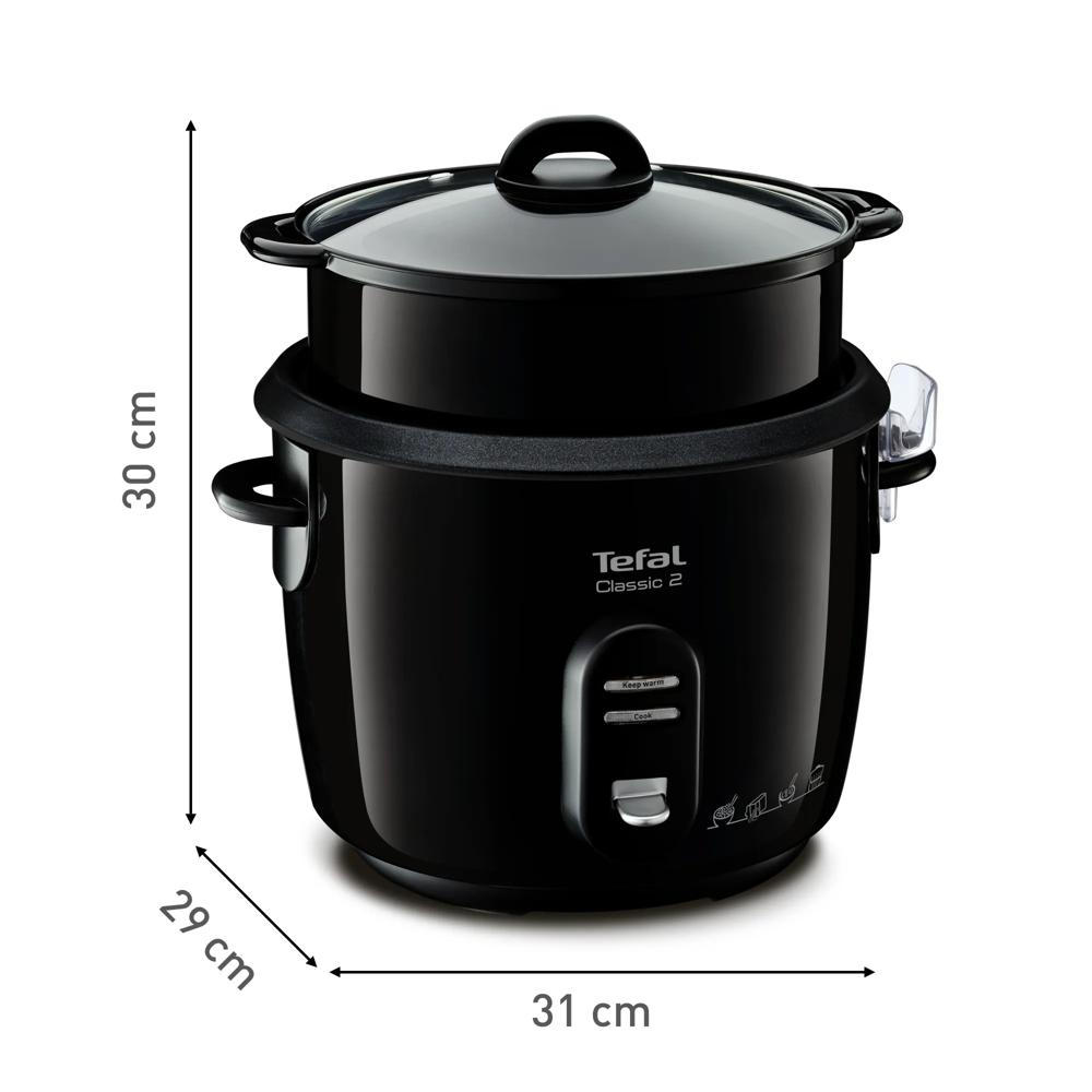 Schwarzer Tefal Classic 2 Reiskocher mit Glask deckel und Bedienelementen.