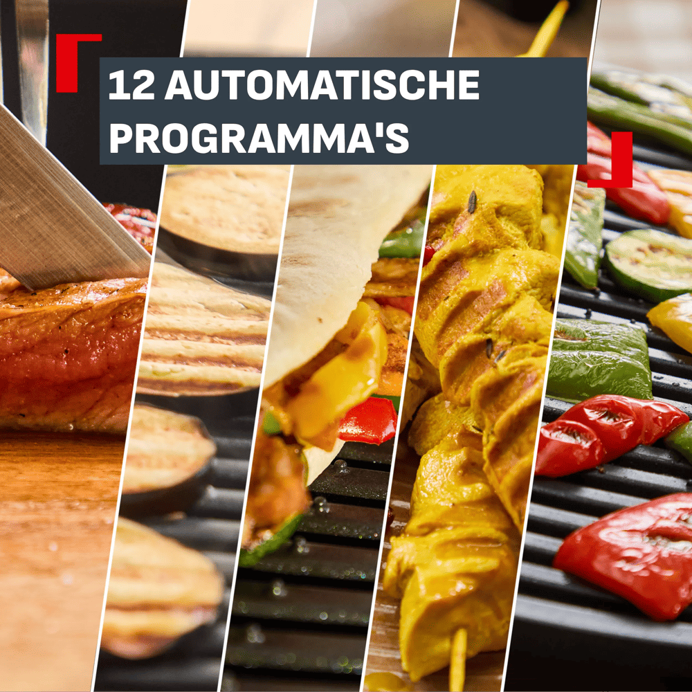 Collage di cibi grigliati: bistecca, melanzane, wrap, spiedini di pollo.