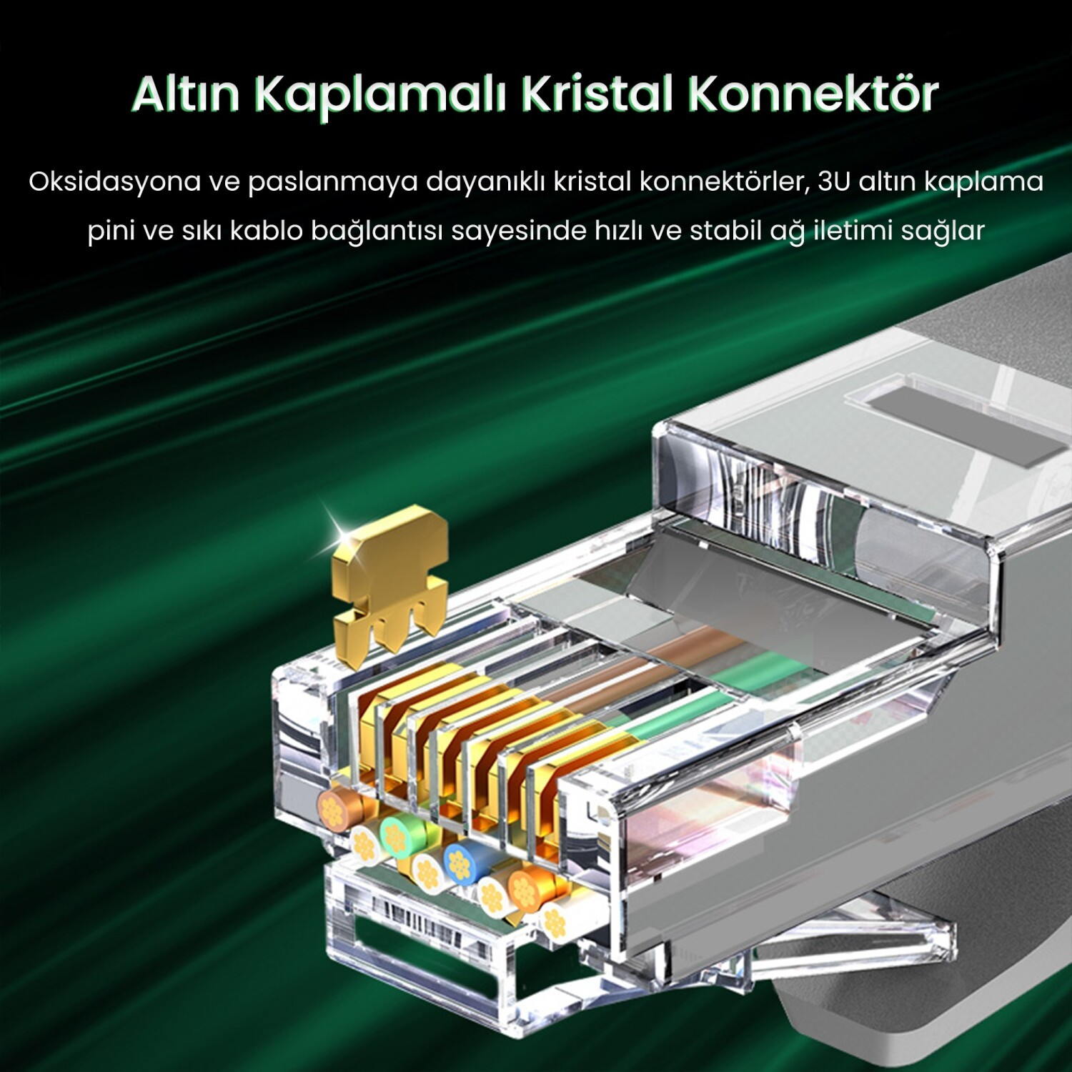 Altın kaplama kristal konnektör, renkli kablolar.