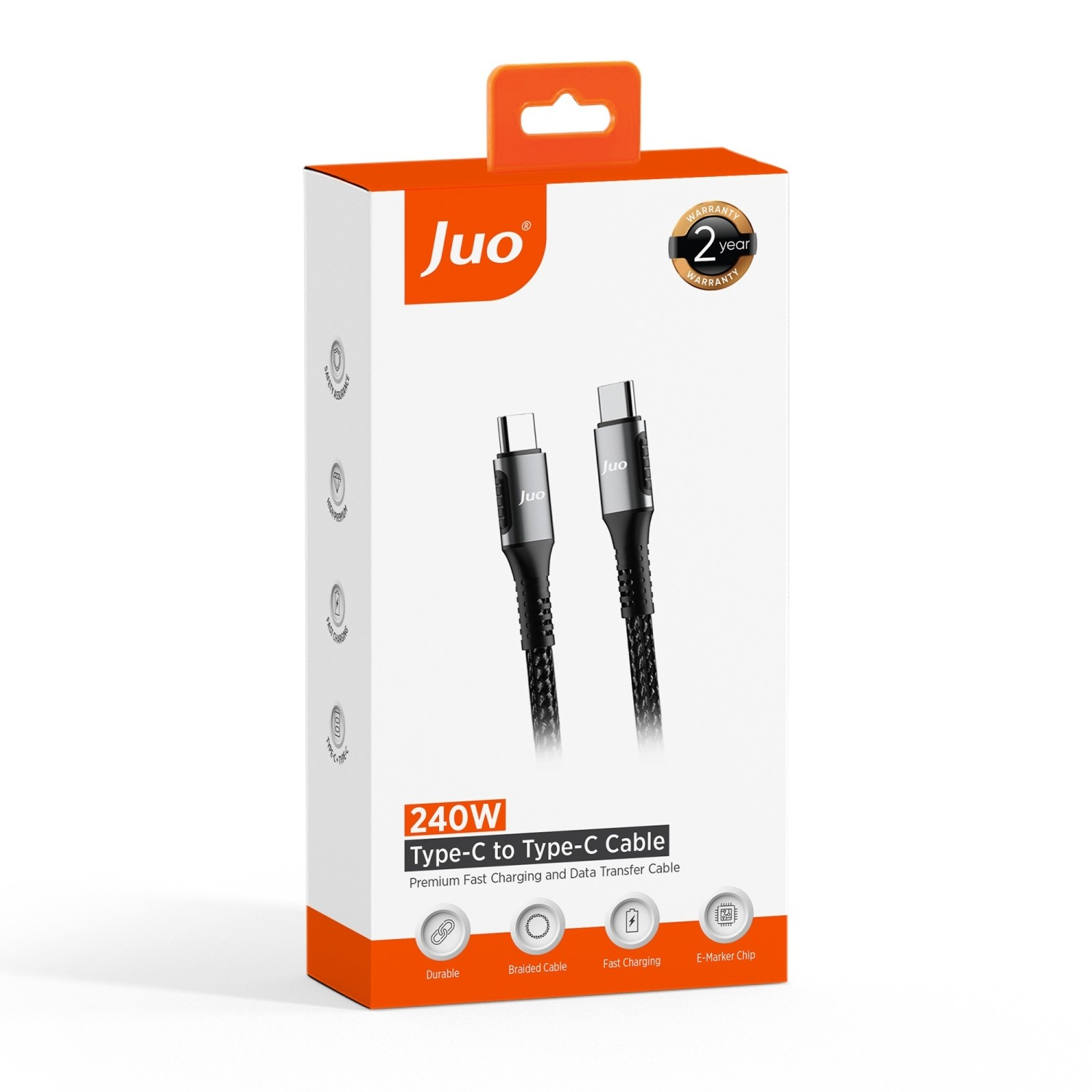Juo Tip-C'den Tip-C'ye kablolu, 240W, 2 yıl garantili kutu.