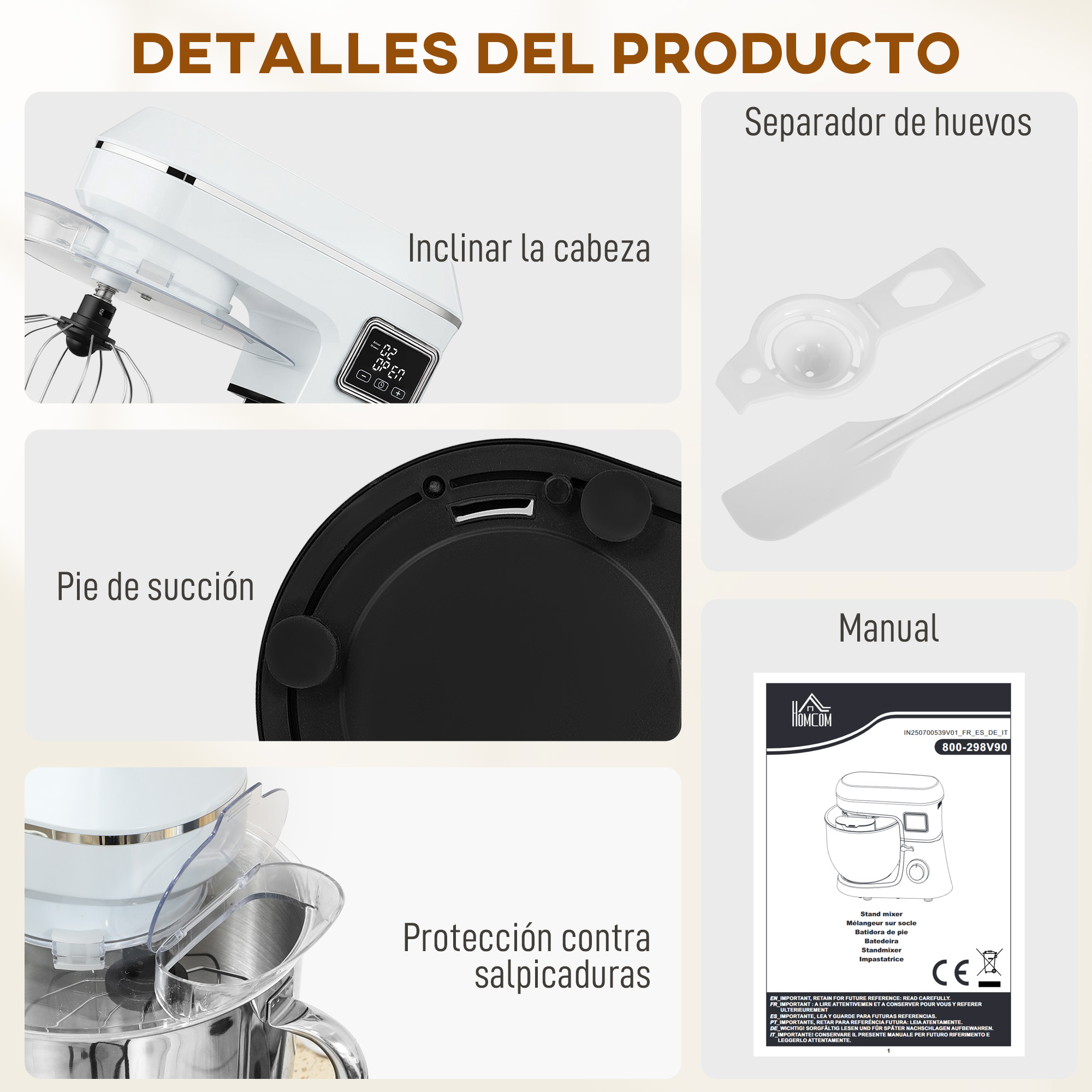 Un electrodoméstico de cocina con accesorios y manual.