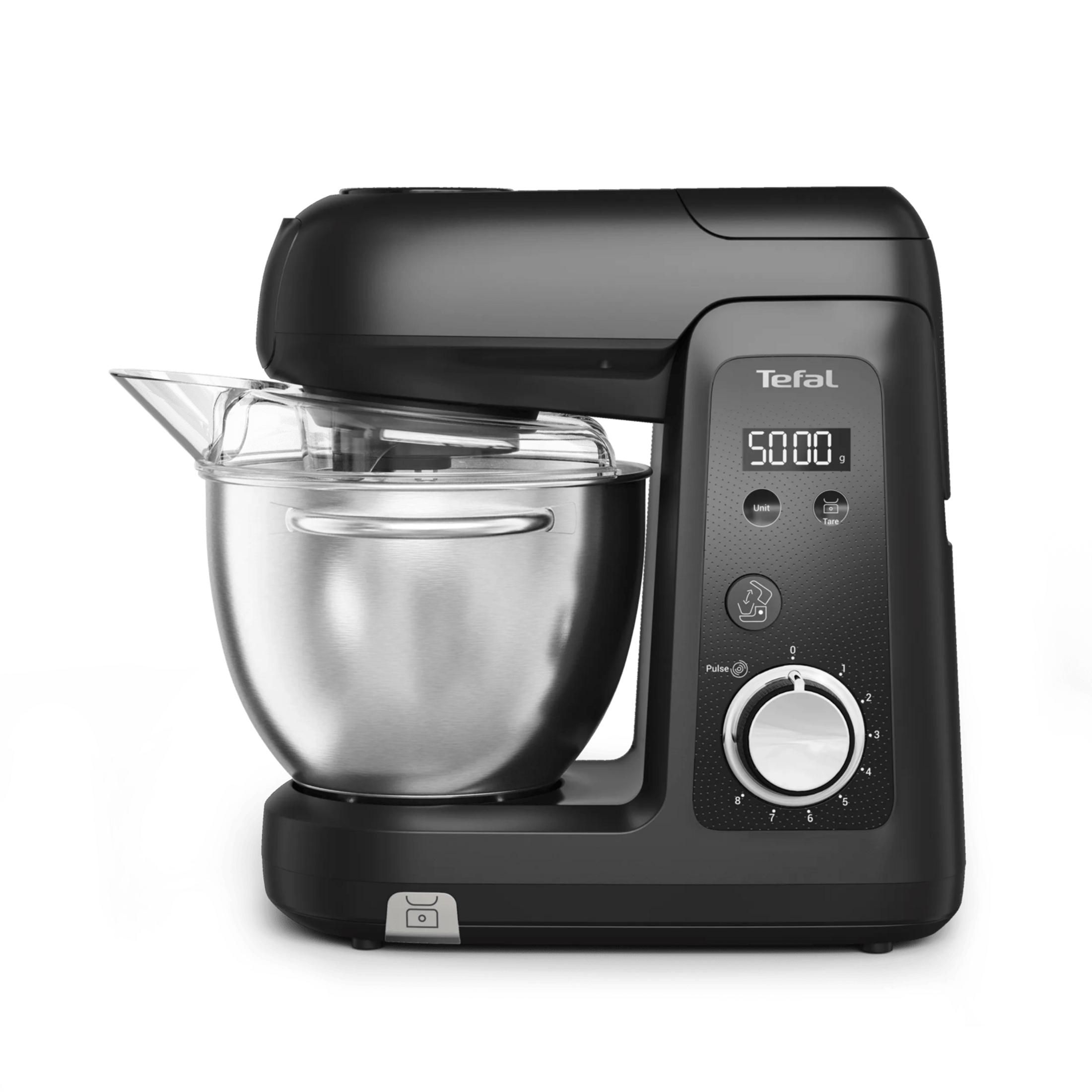 Impastatrice planetaria Tefal nera con ciotola in acciaio e display 5000g.