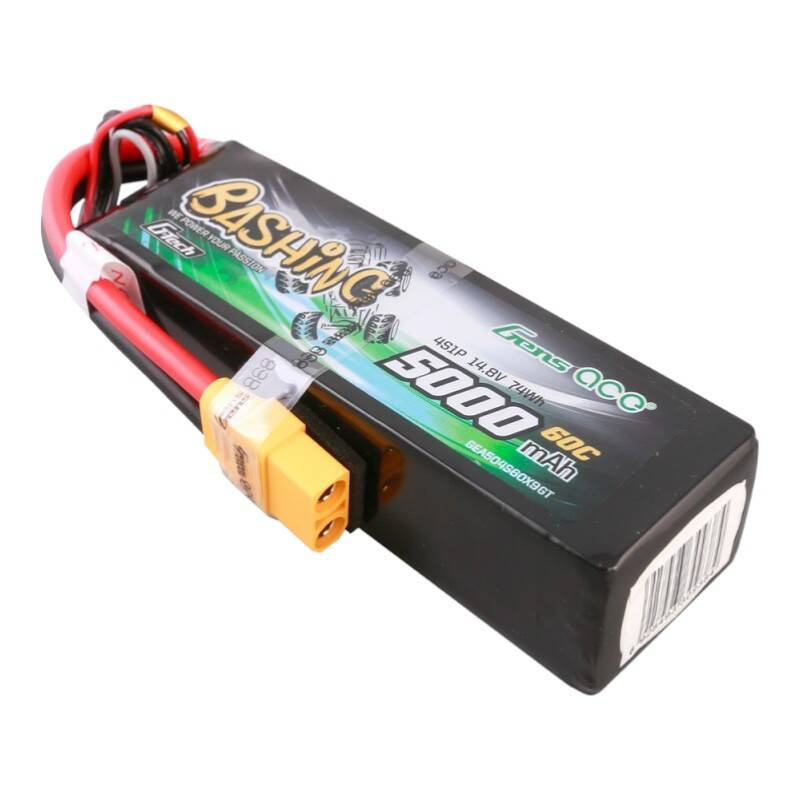 Czarna bateria z żółtym złączem i czerwonymi przewodami, 5000mAh, 14.8V.