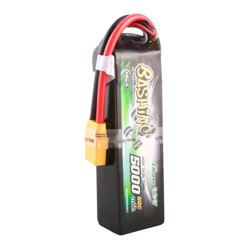 Czarna bateria z czerwonym i żółtym przewodem, 5000 mAh, 14.8V, 60C.