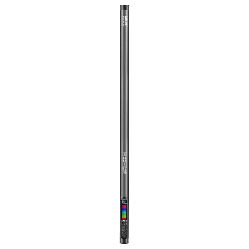 Ein grauer Stab mit einem kleinen Bildschirm und farbigen Lichtern unten.