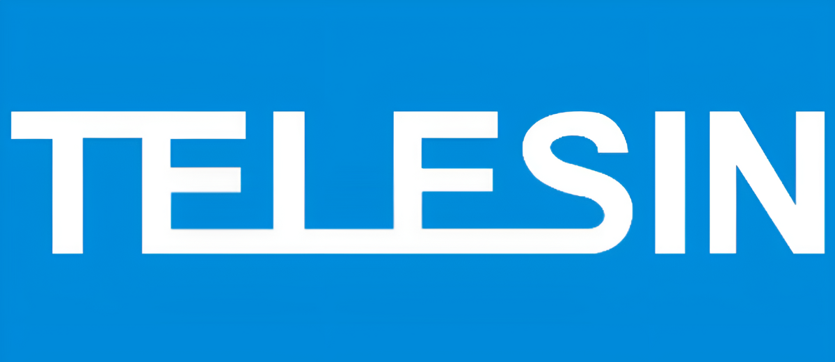 Testo bianco 'TELESIN' su sfondo blu.