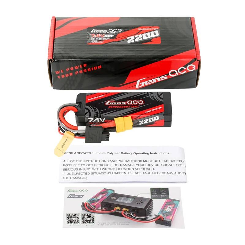 Akumulator LiPo Gens Ace 7,4V 2200mAh z instrukcją i ładowarką.