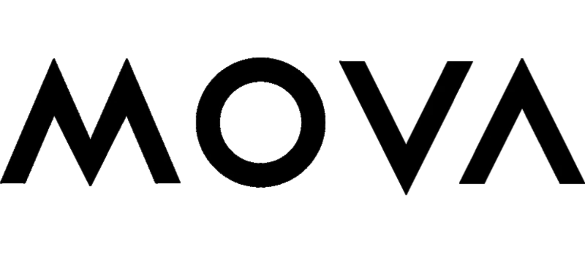 Das Logo zeigt die Buchstaben MOVA in Schwarz auf weißem Hintergrund.