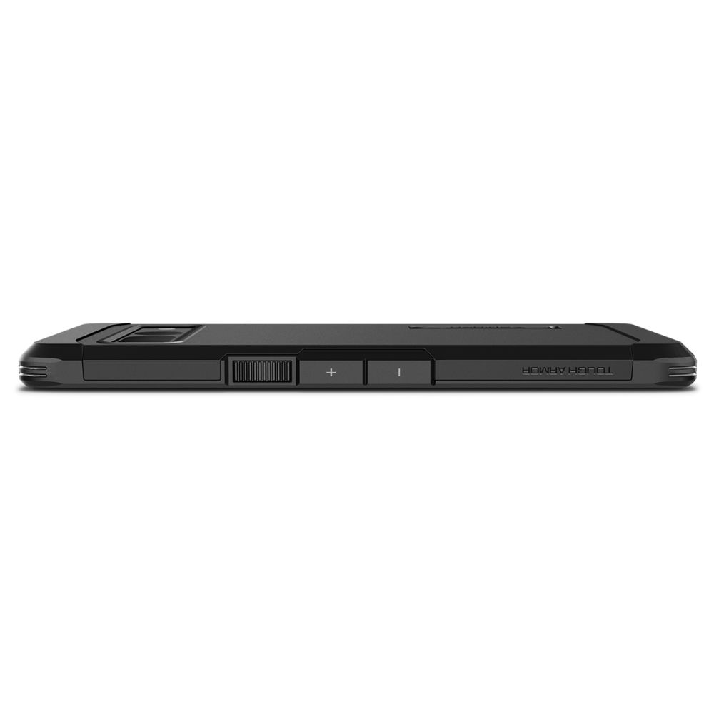 Custodia nera per telefono con pulsanti volume e scritta "TOUGH ARMOR".