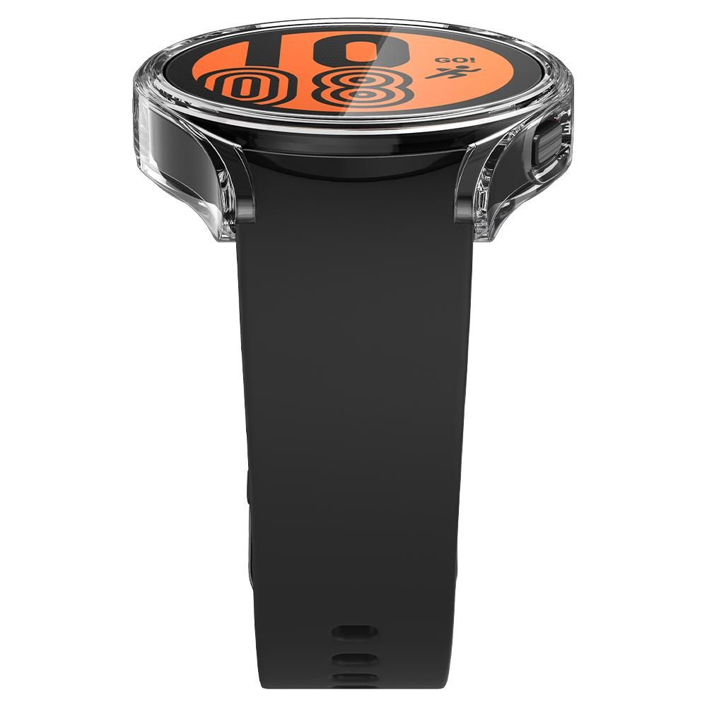 Uno smartwatch nero con schermo arancione che mostra 'GO!'.