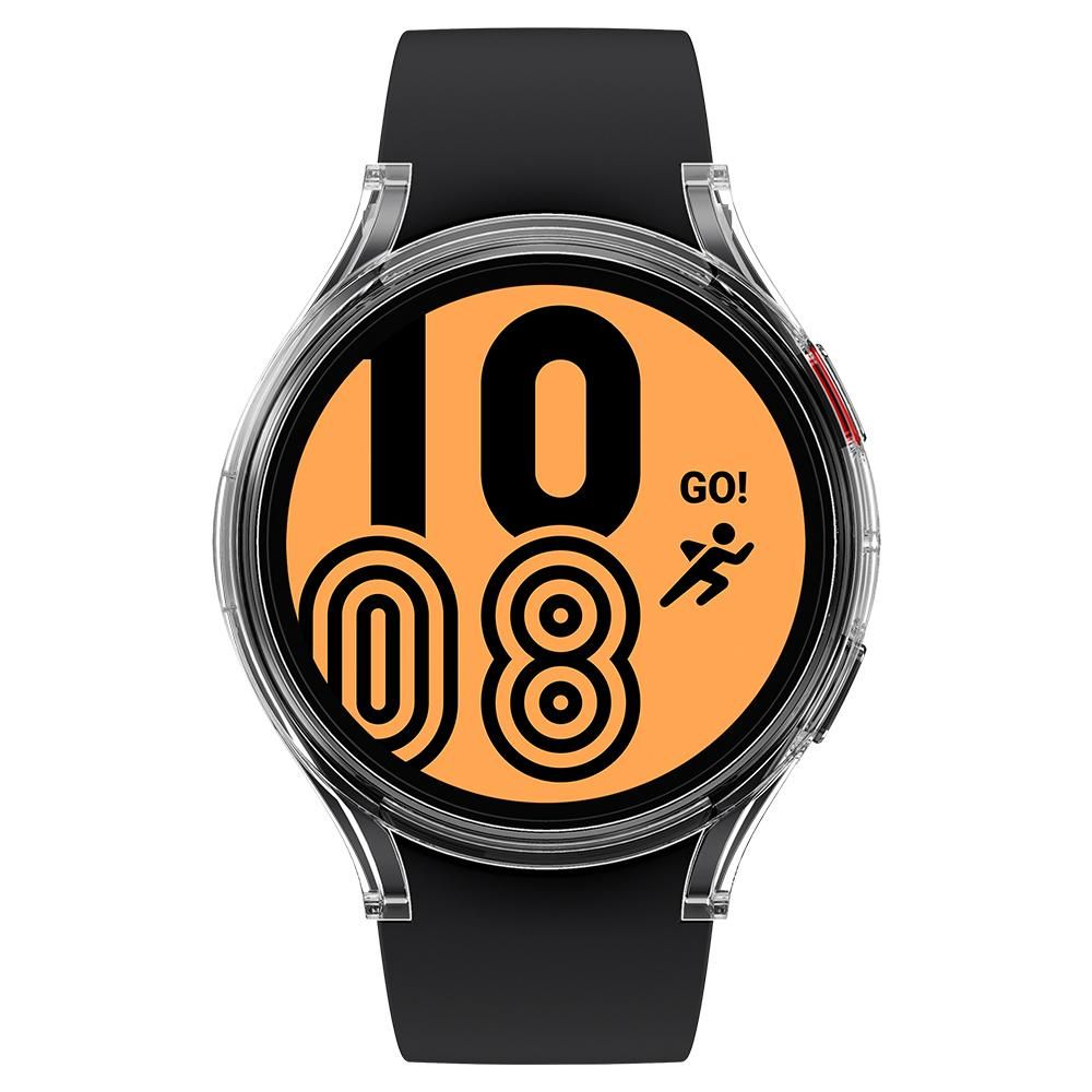 Uno smartwatch nero con quadrante arancione che mostra 10:08 e icona corsa.