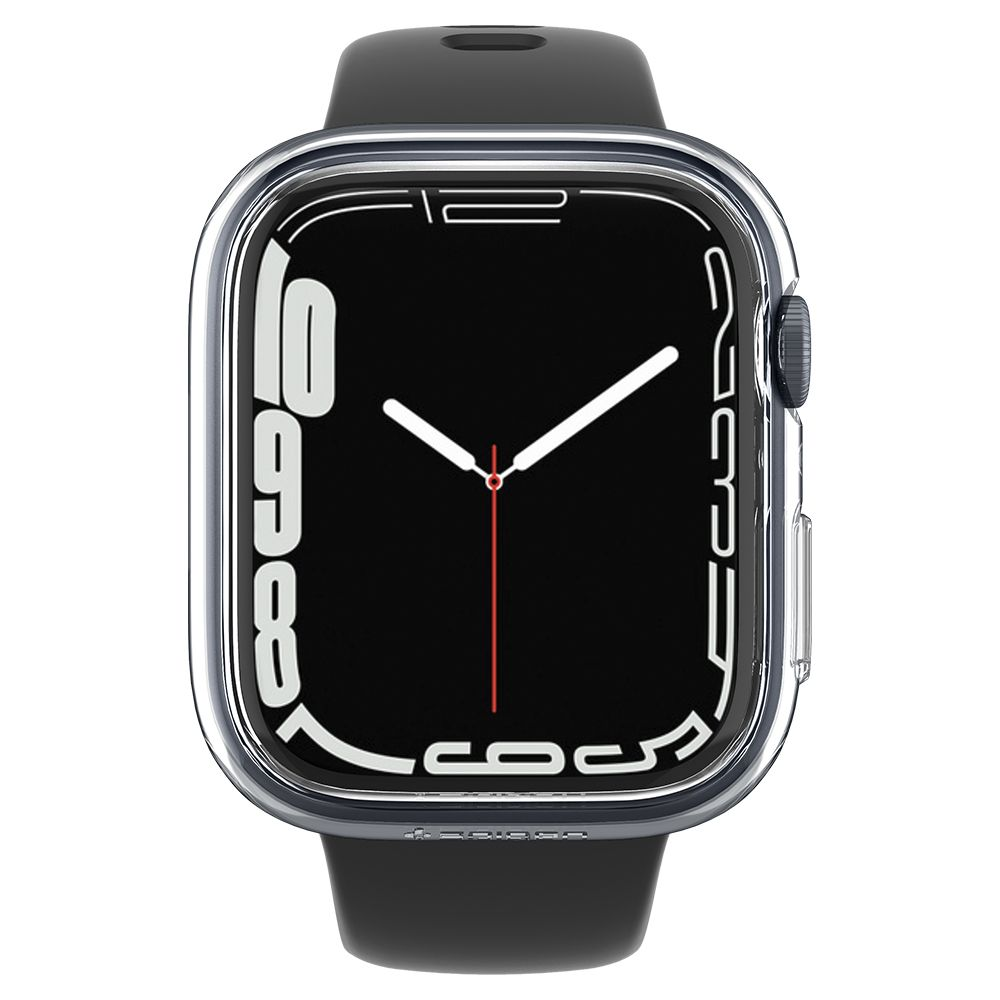 Uno smartwatch nero con cassa trasparente e display digitale.