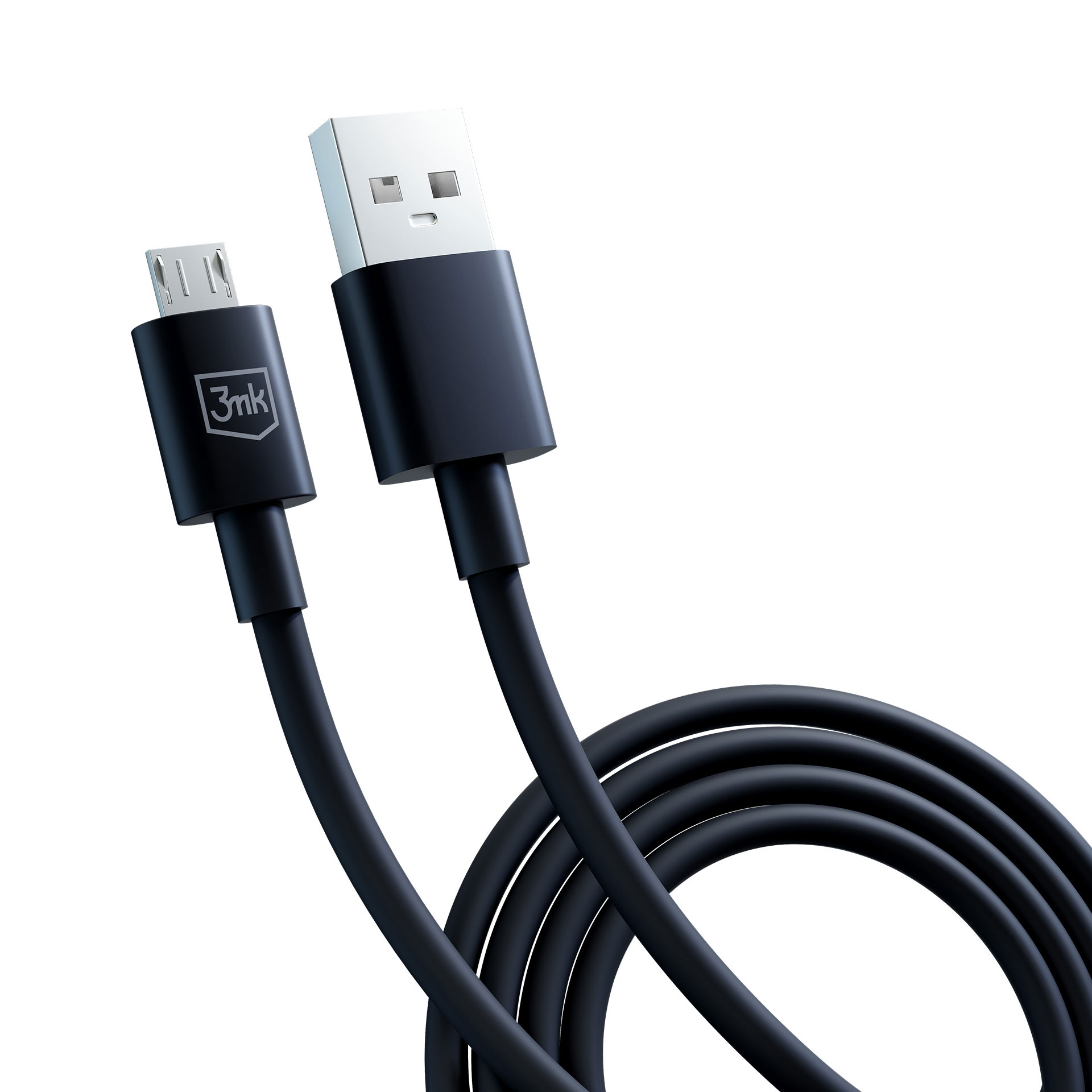 Un cavo USB nero con connettori micro USB e USB-A.