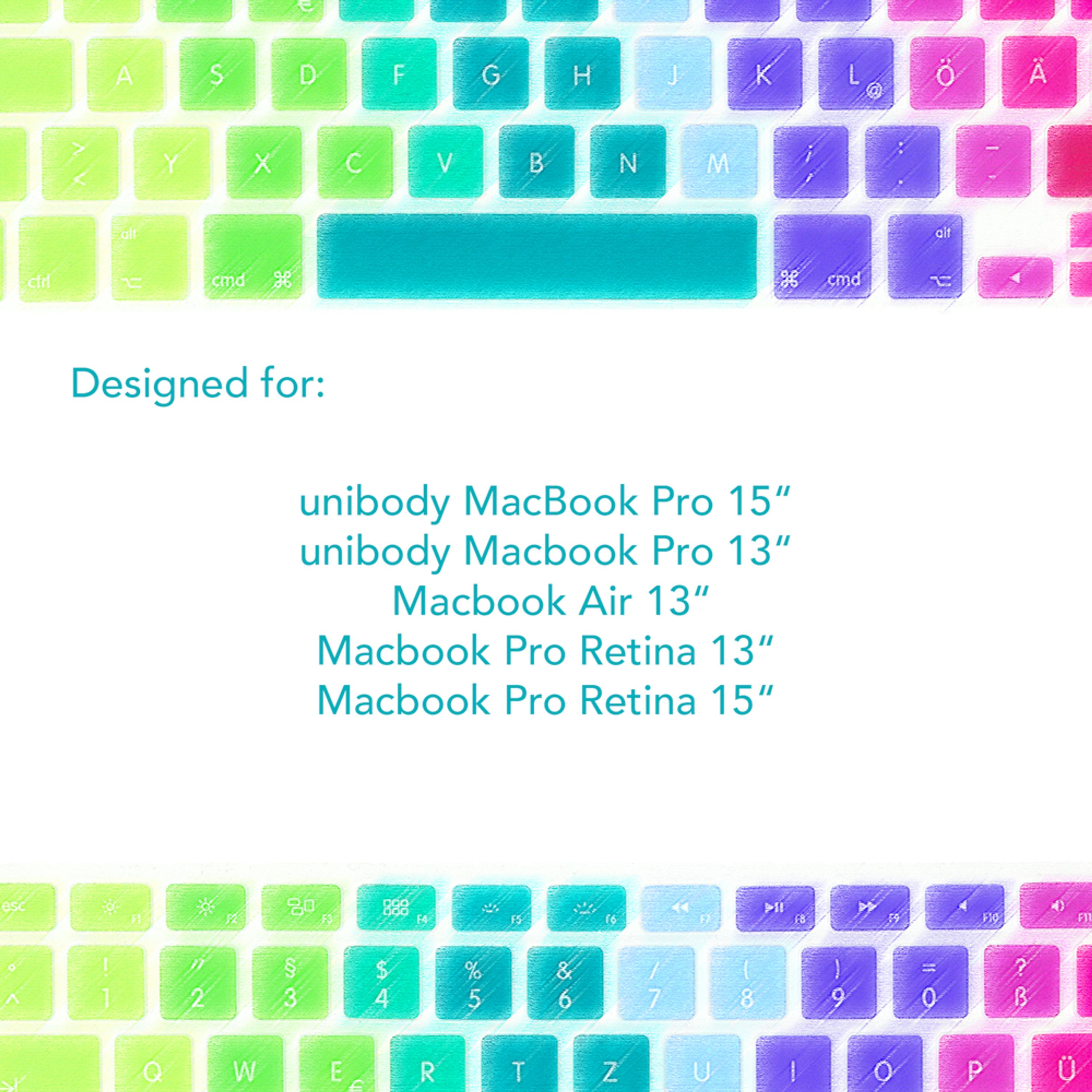 Bunte Tastaturabdeckung mit Buchstaben und Symbolen, passend für MacBooks.