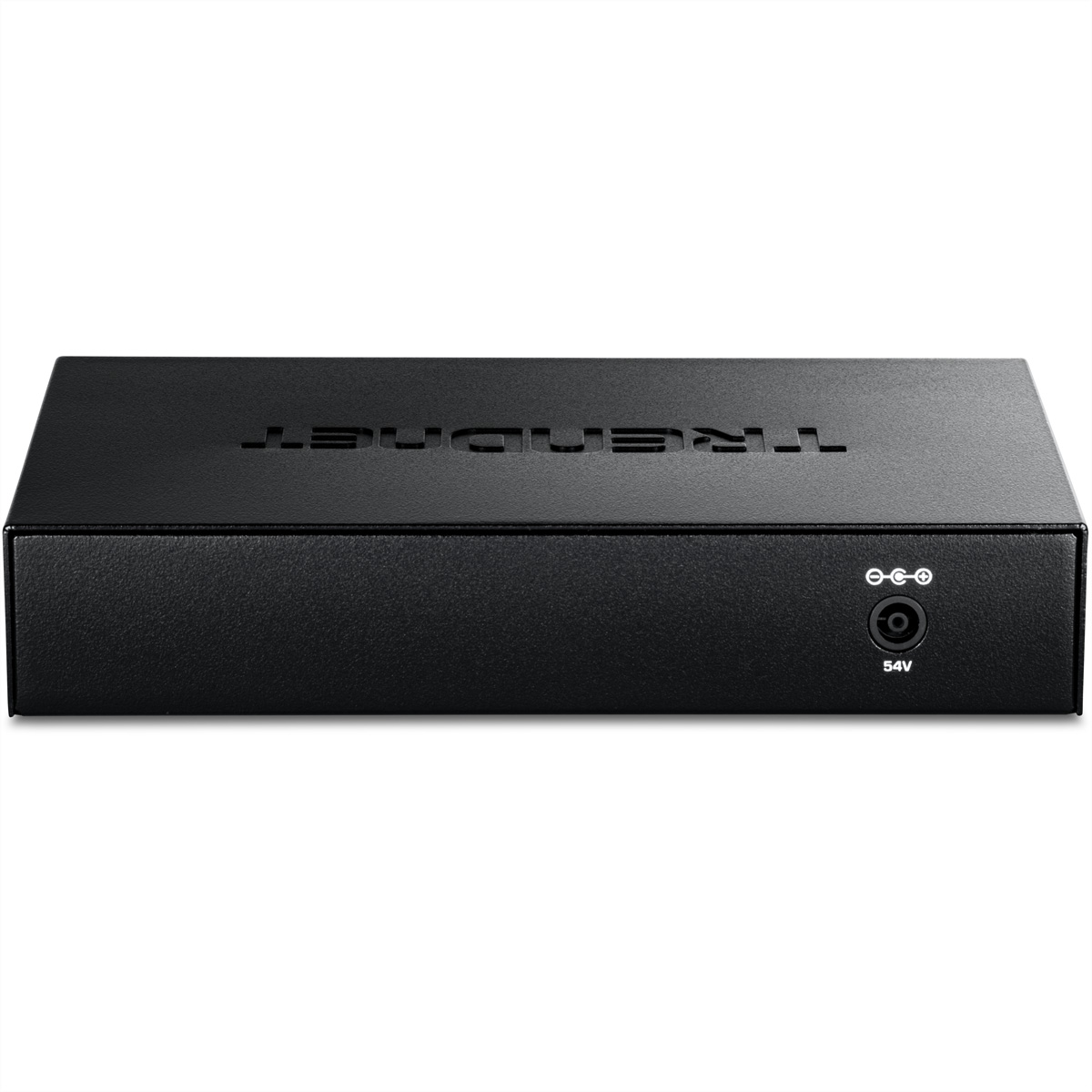 Dispositivo elettronico nero con logo "TRENDnet" e porta di alimentazione 54V.