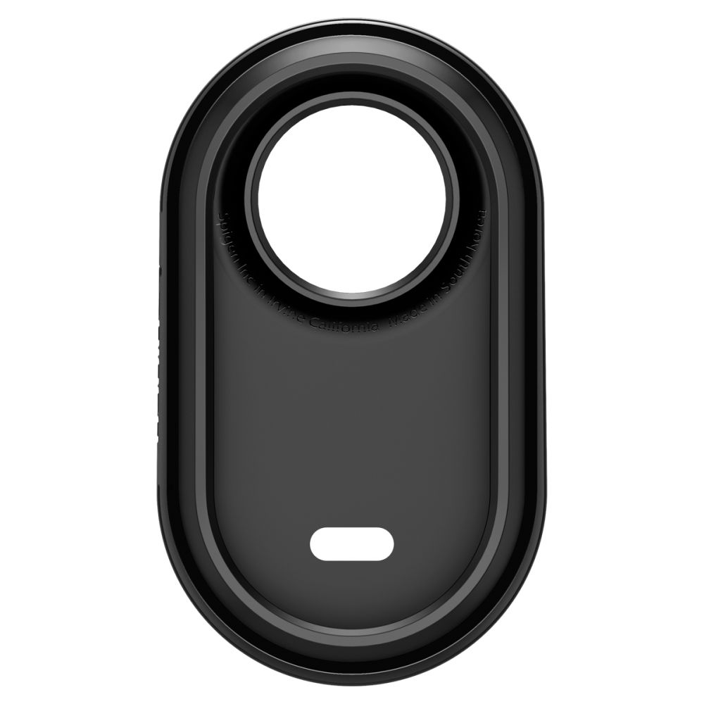 Protezione lente nera con apertura circolare e fessura ovale.