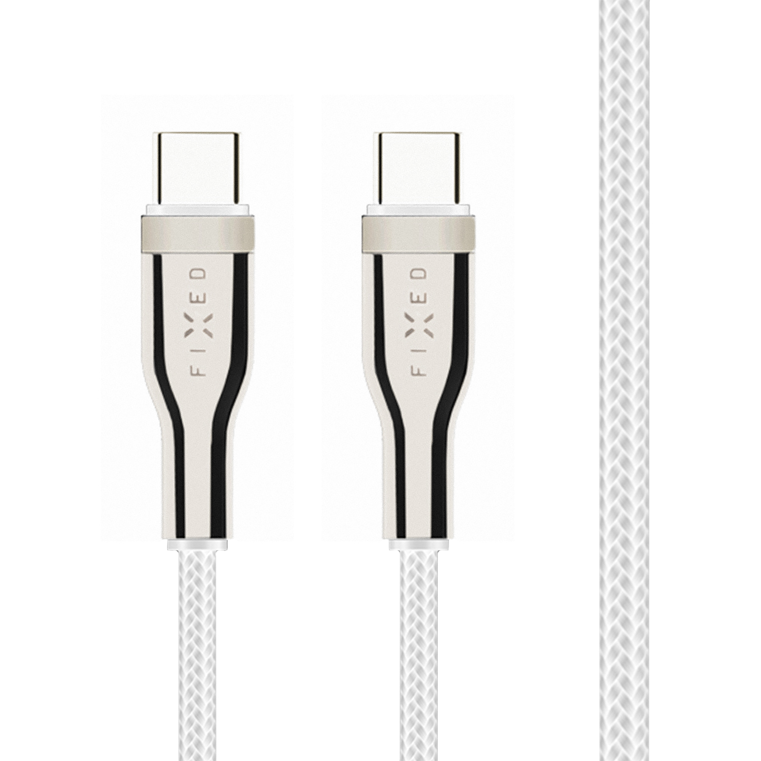 Due cavi USB-C bianchi con connettori argentati e logo 'FIXED'.
