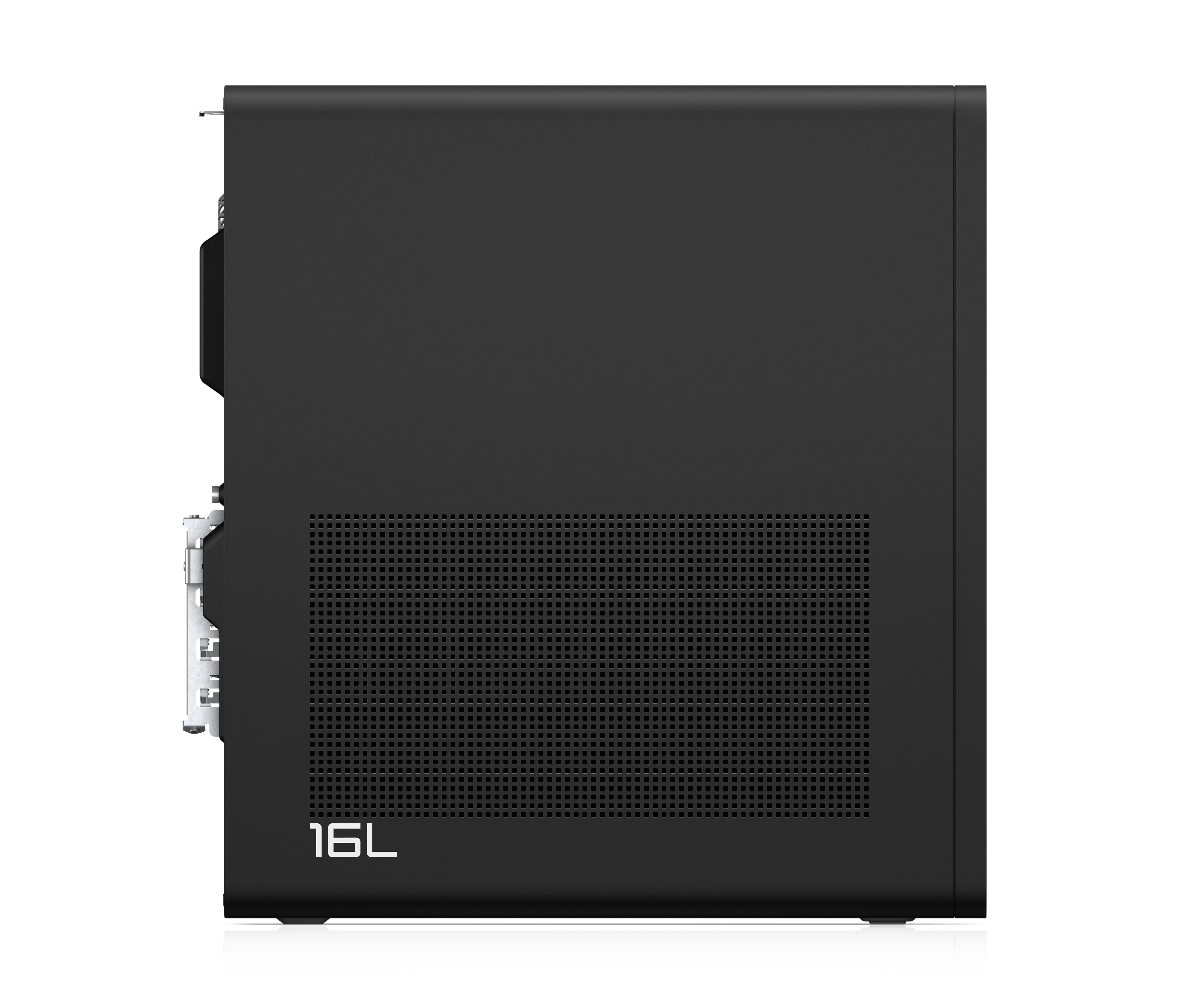Case del computer nero con griglia di ventilazione e scritta 16L.