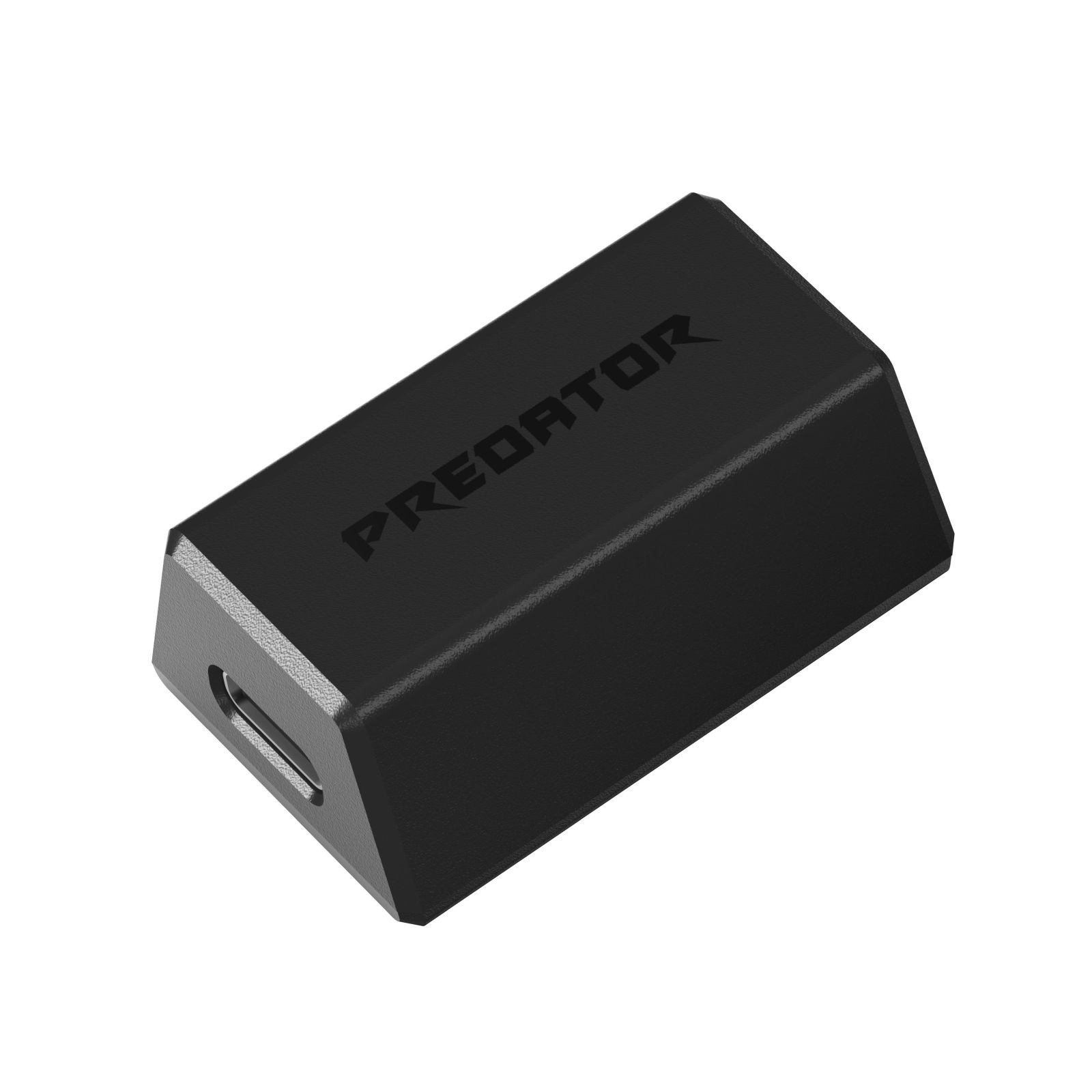 PREDATOR logolu, USB-C portlu siyah adaptör.
