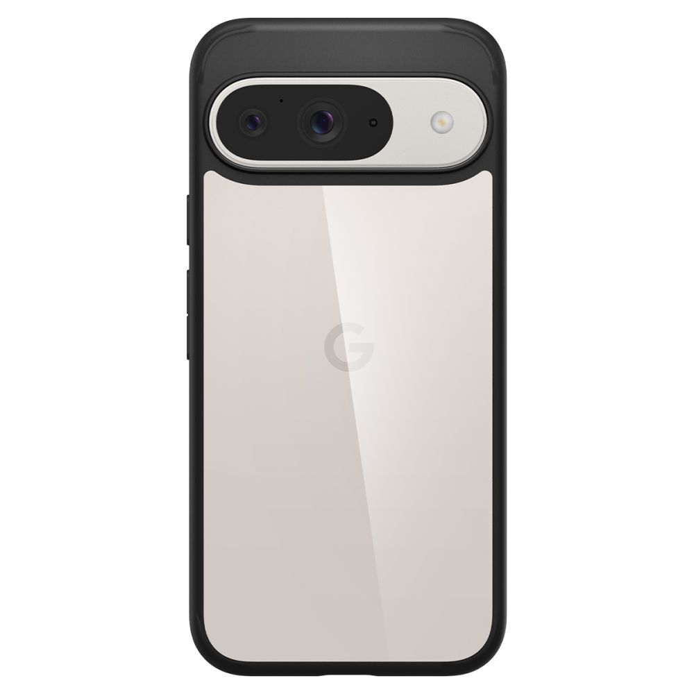 Una custodia per telefono nera con retro trasparente e display della fotocamera.