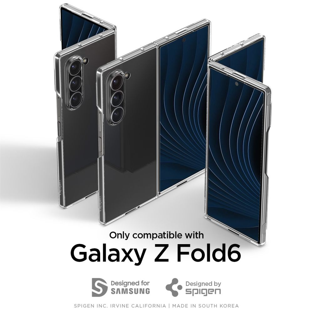 Tre custodie trasparenti per Galaxy Z Fold6 affiancate.