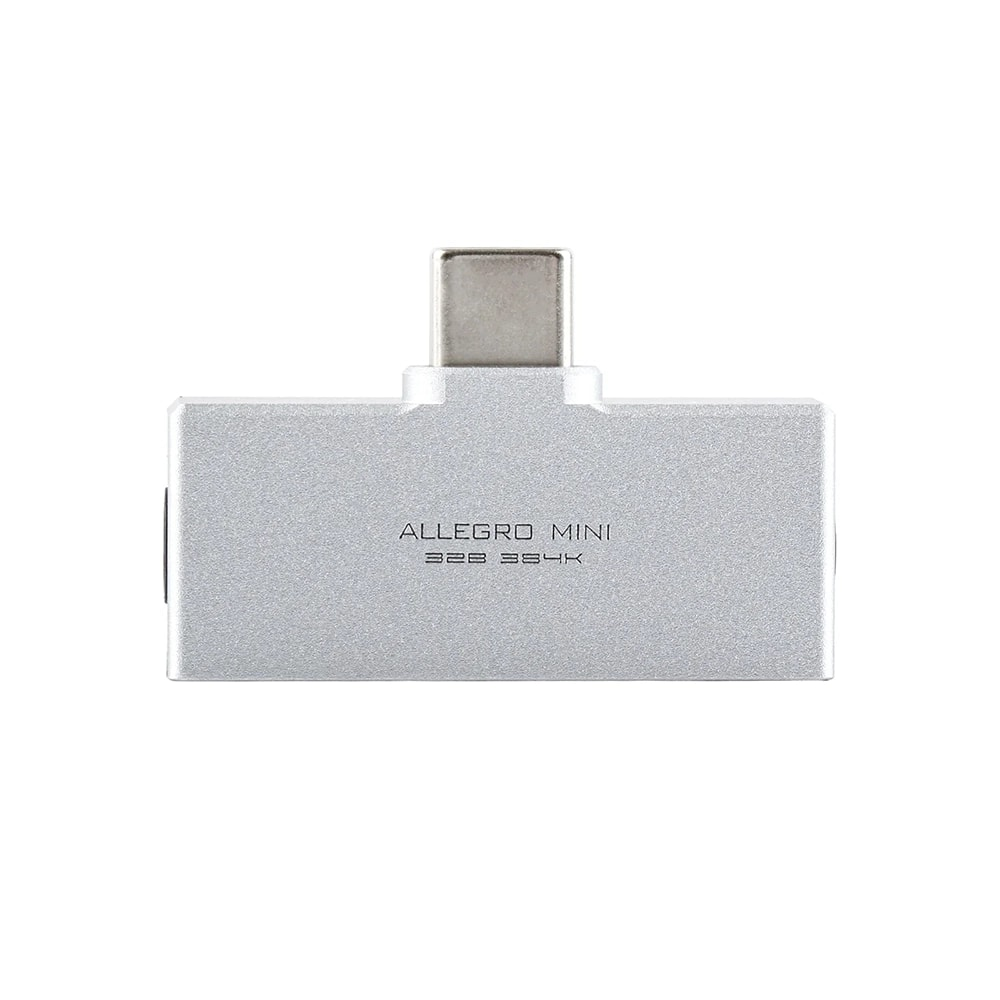 Gümüş USB-C adaptör "ALLEGRO MINI 32B 384K" yazılı.