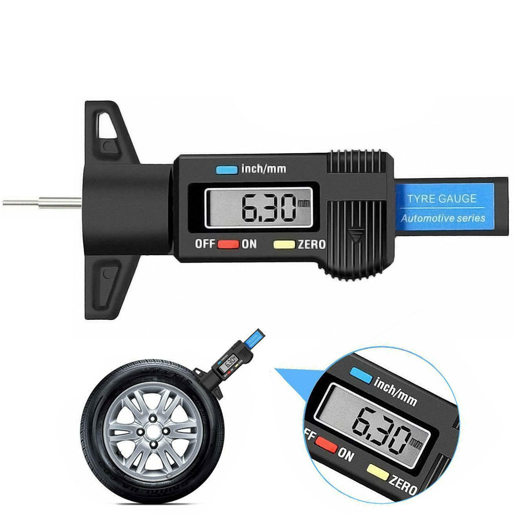 Indicador digital de profundidad de neumático 6,30 mm, con un neumático.