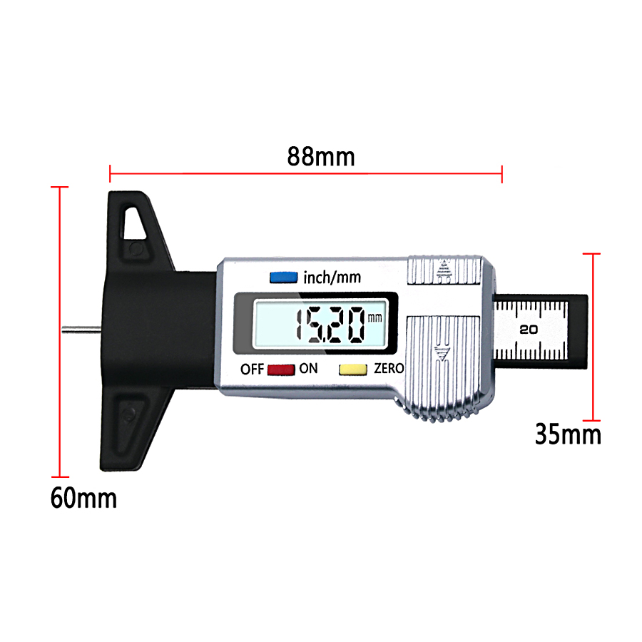 Profundímetro digital con pantalla LCD que muestra 15.20 mm.