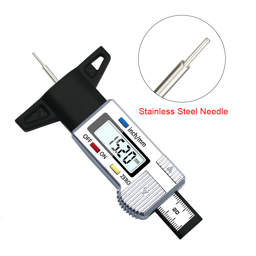 Medidor digital de profundidad de banda con sonda de acero inox y pantalla LCD.