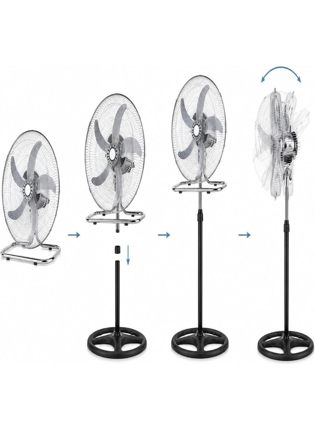 Schritt-für-Schritt-Anleitung zum Zusammenbau eines Standventilators.