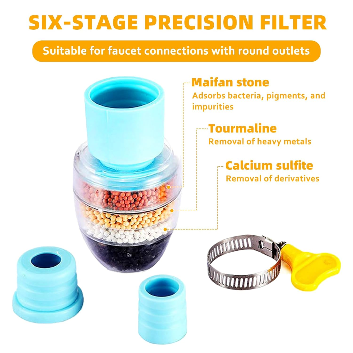 Wasserfilter mit Maifan-Stein, Turmalin, Kalziumsulfid. Enthält Adapter.