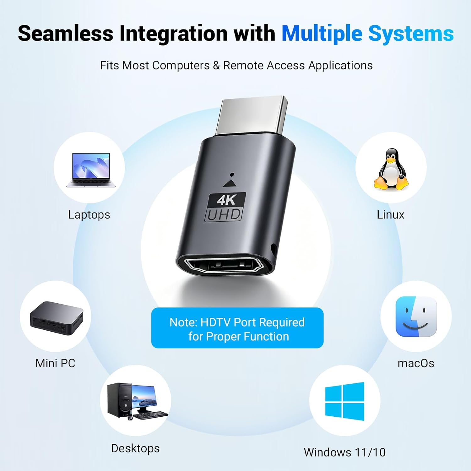 Adapter verbindet Laptops, Mini-PCs, Desktops, Linux, macOS, Windows.