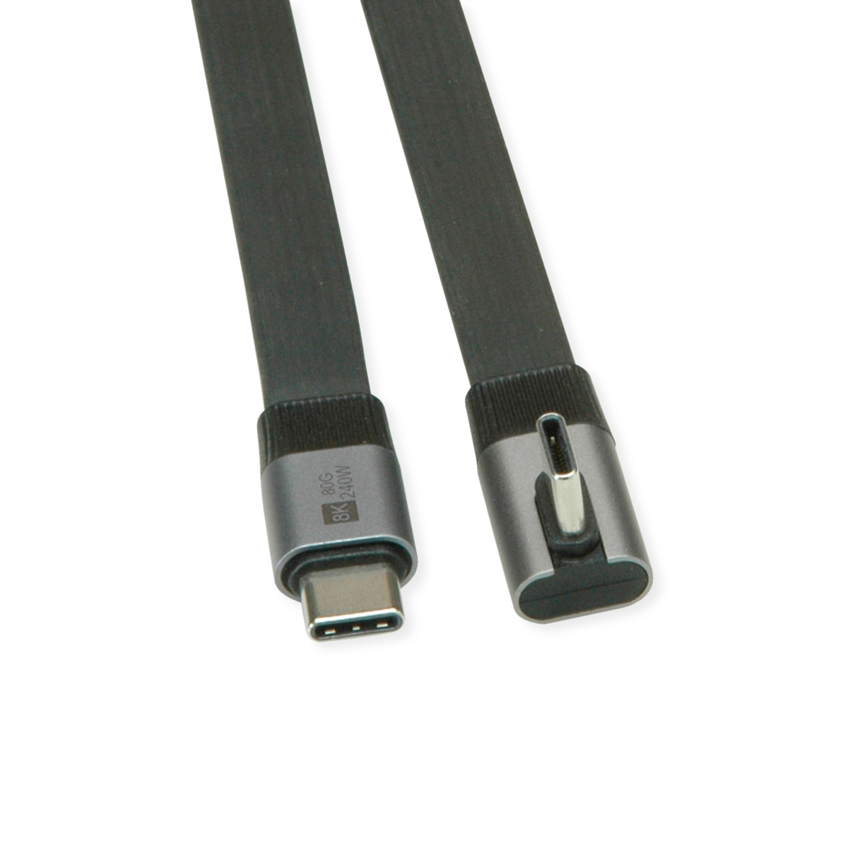 Flaches graues Kabel mit USB-C-Anschlüssen, 8K 240W Markierung.