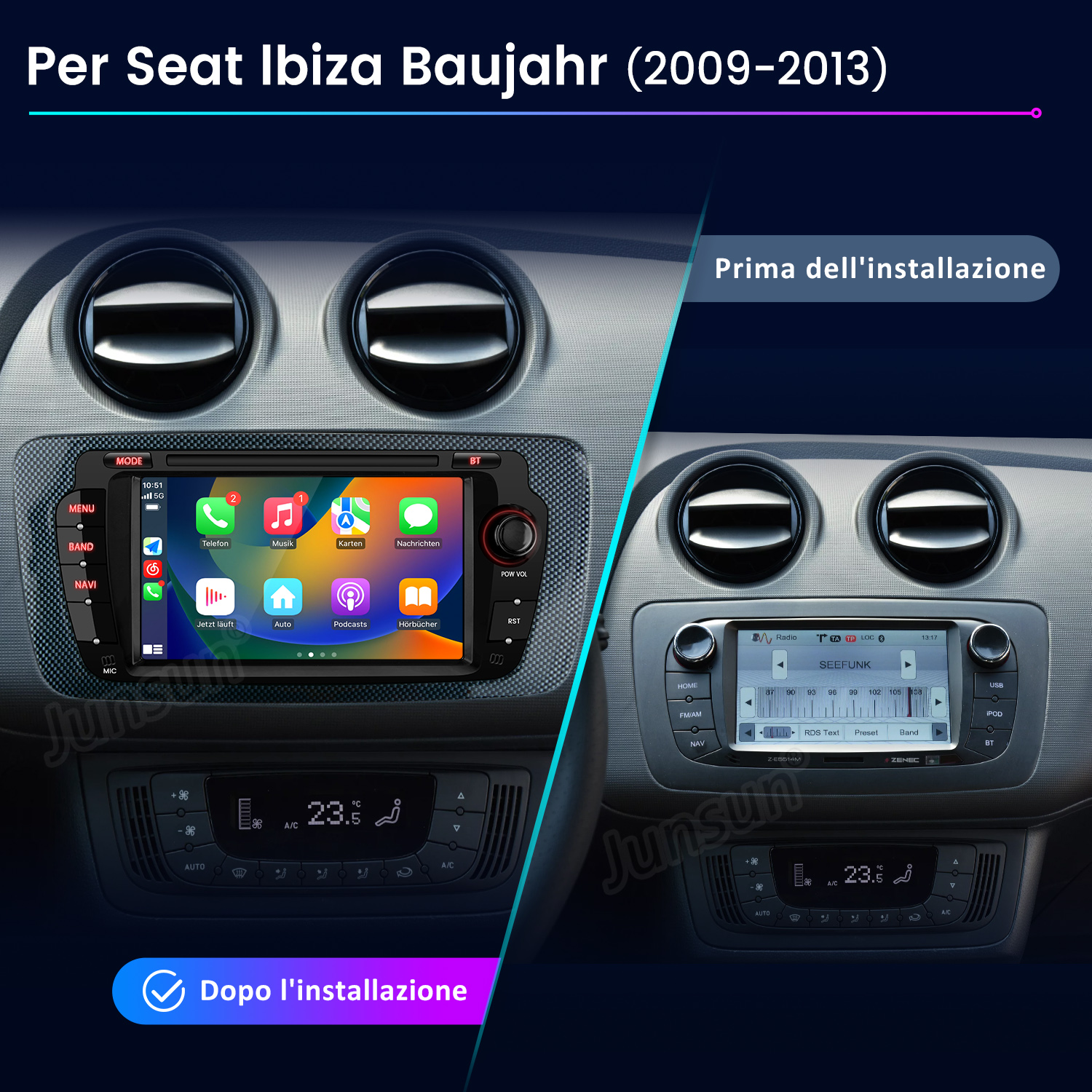 Confronto autoradio Seat Ibiza: Prima e dopo l'installazione.