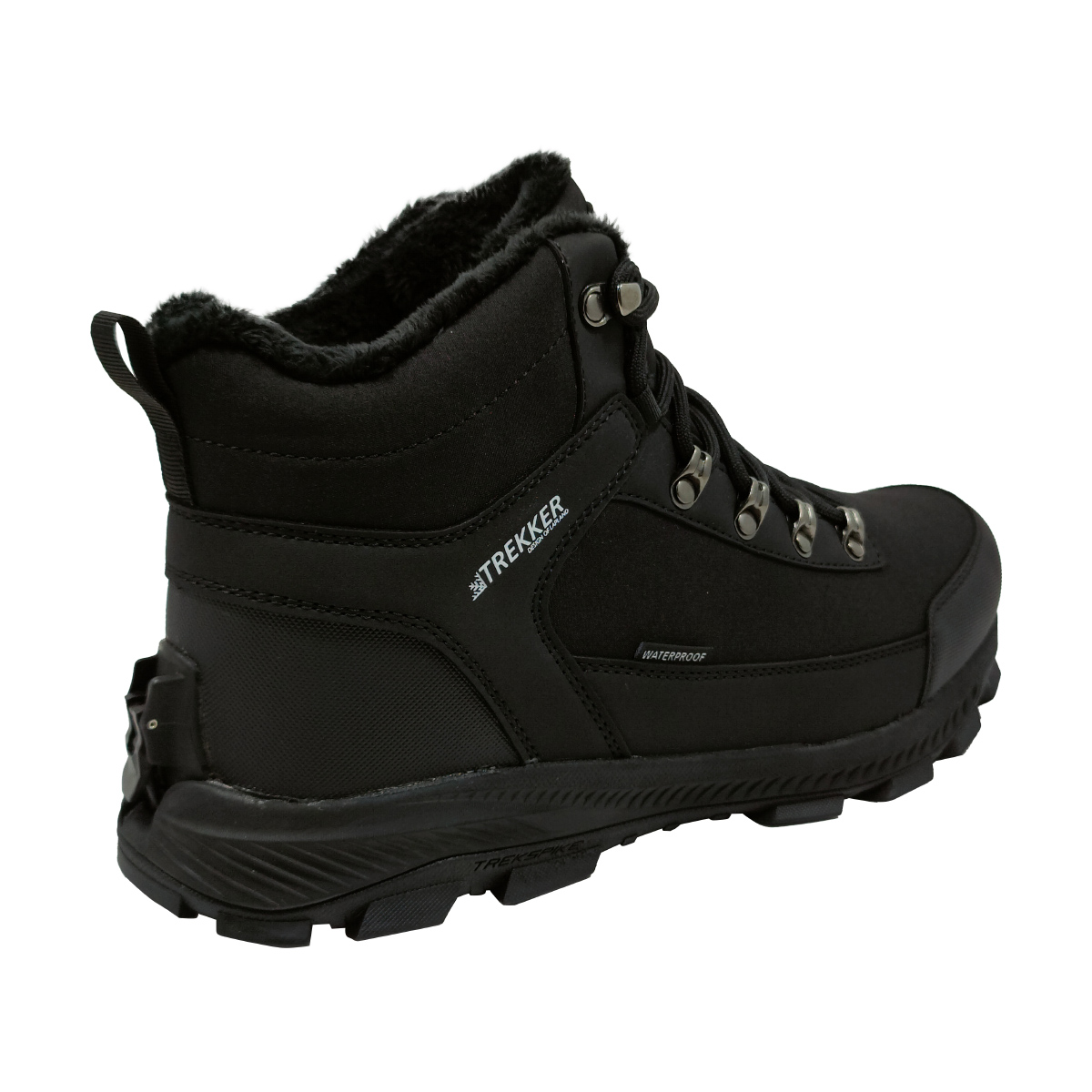 Schwarzer Winterstiefel mit Fellfutter und Schnürsenkeln. Wasserdicht.