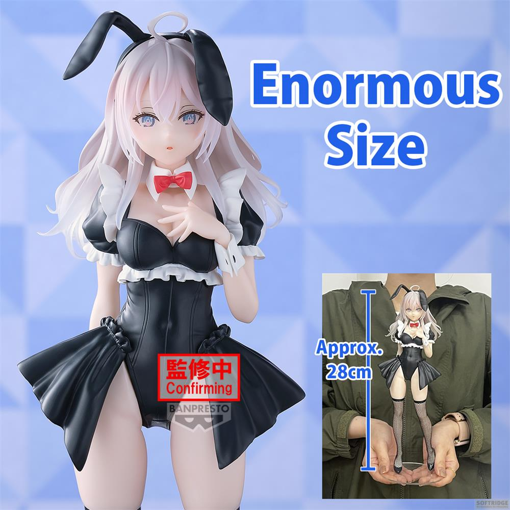 Figura de anime con traje de conejita, aprox. 28cm, pelo rosa y ojos azules.
