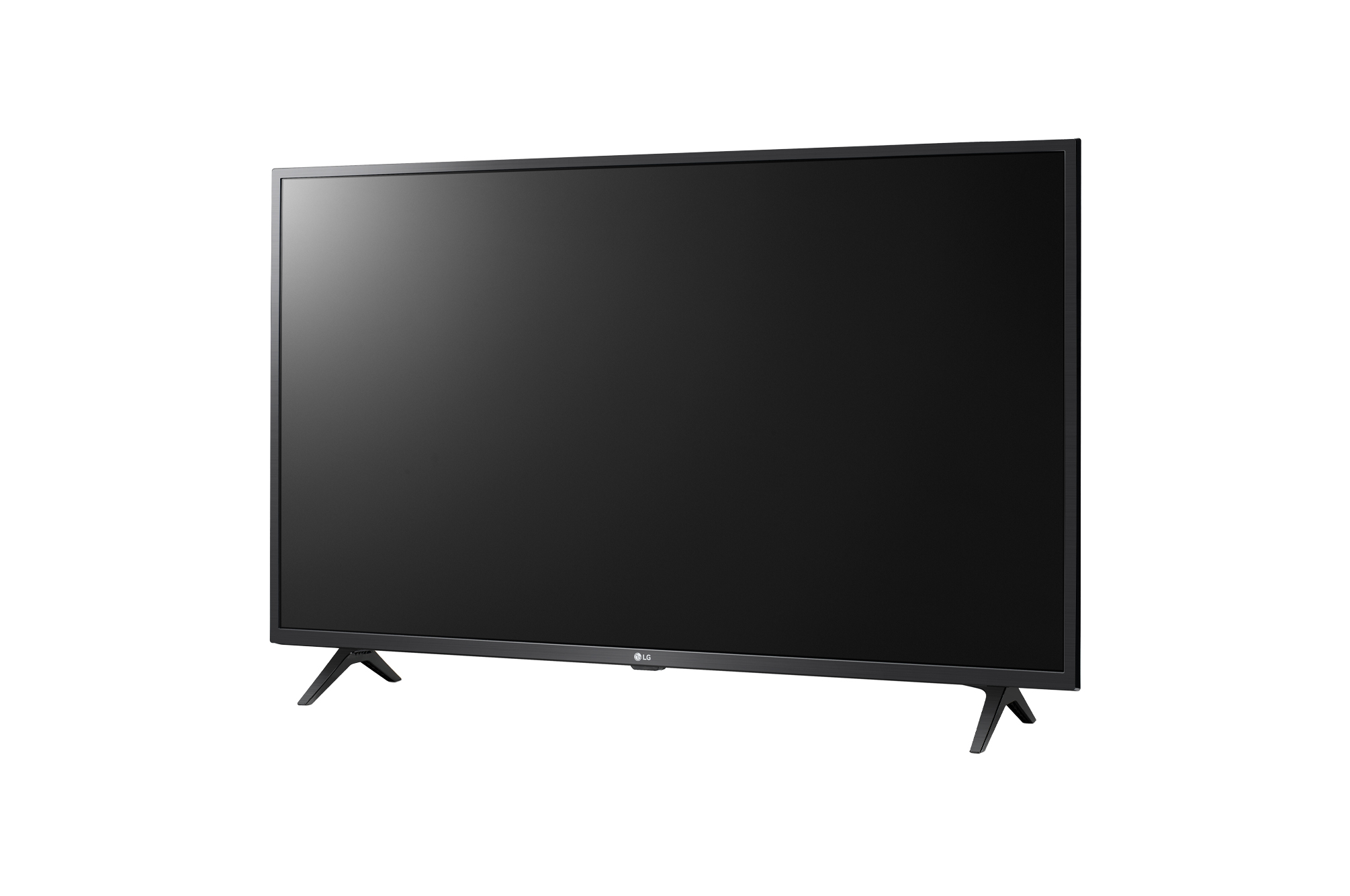 Un televisore LG nero con cornice sottile e due piedini di supporto.