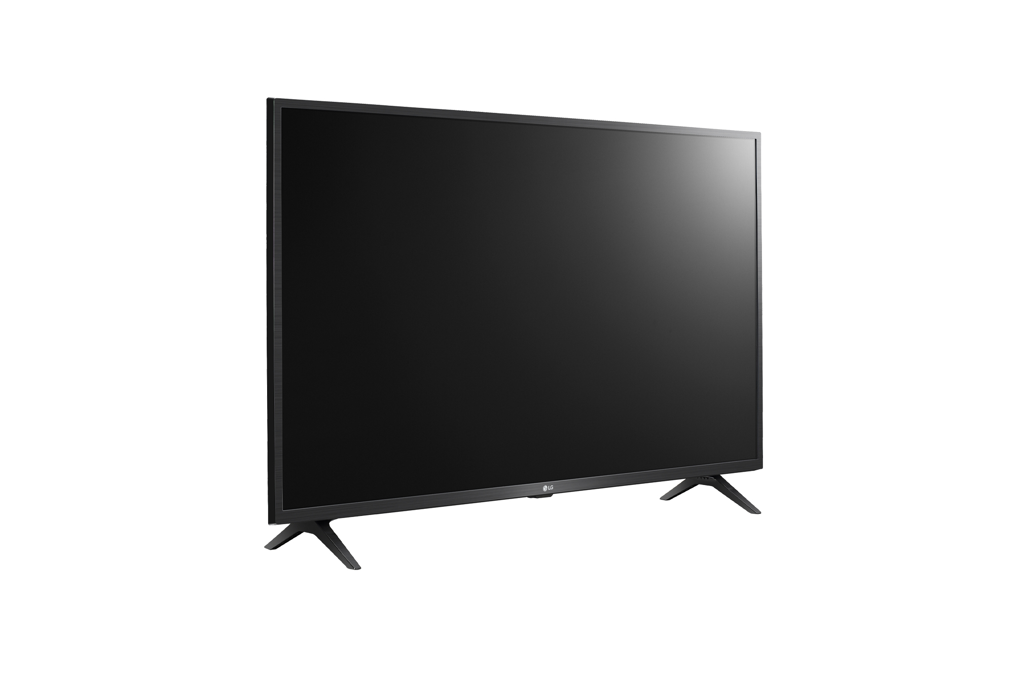 Un televisore LG nero con cornice sottile e due piedini.