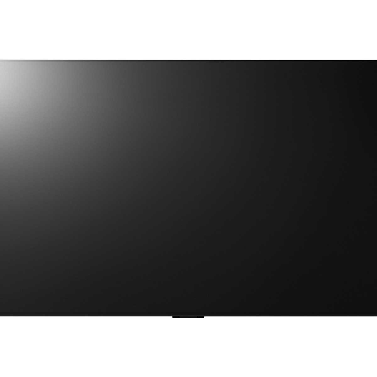Un grande televisore nero a schermo piatto con un supporto sottile.