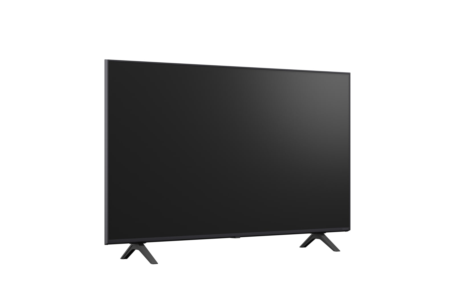 Un televisore nero a schermo piatto con cornice sottile su sfondo bianco.