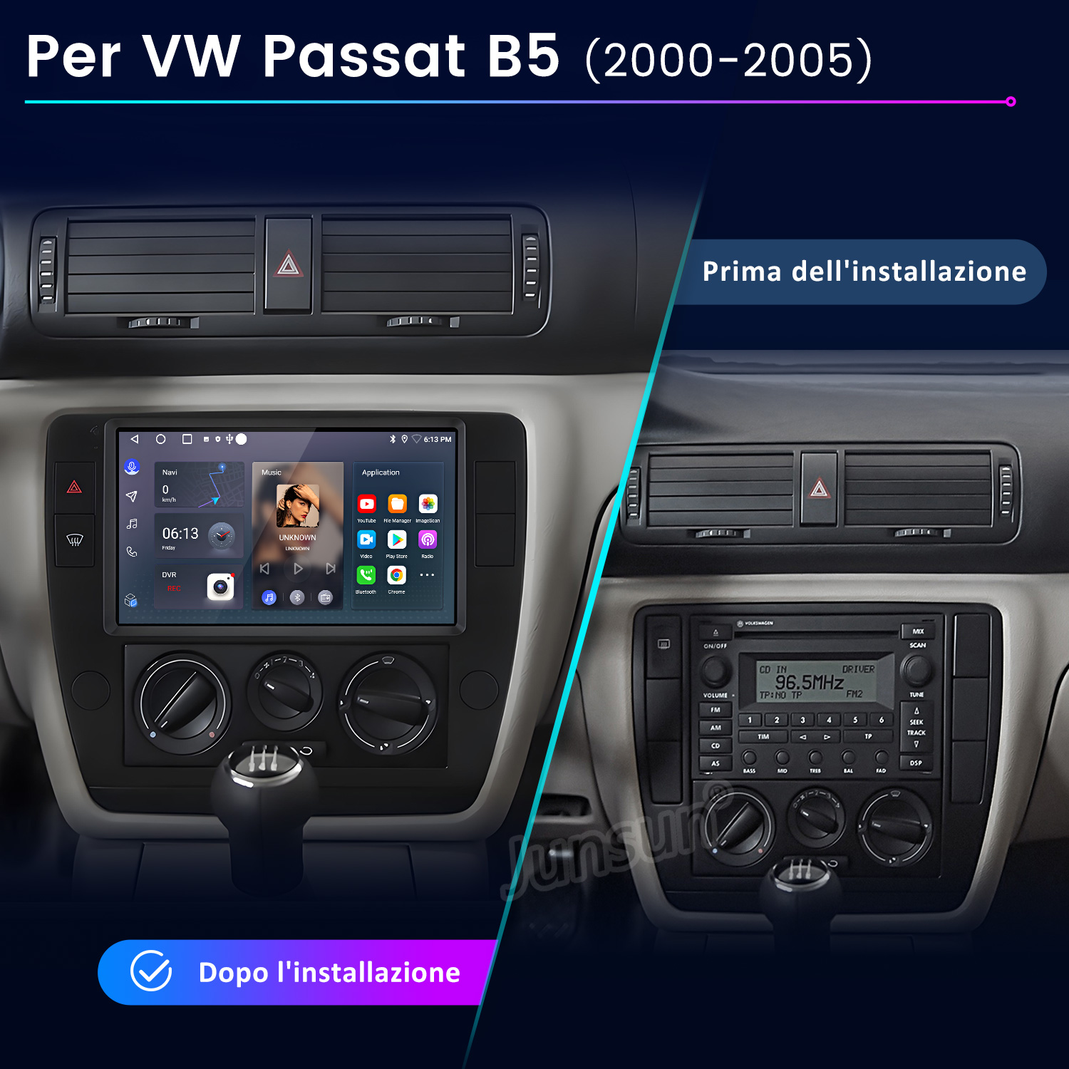 Confronto cruscotto VW Passat B5: Prima con radio, dopo con touchscreen.