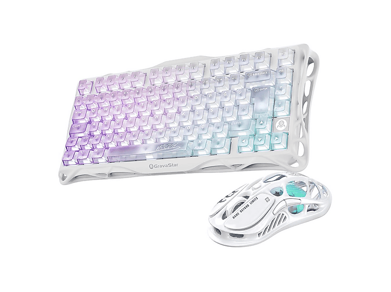 GRAVASTAR Mercury K1 Lite Mekanik Gaming Klavye ve M2 Optik Kablosuz Klavye ve Mouse Seti Crystal Aurora