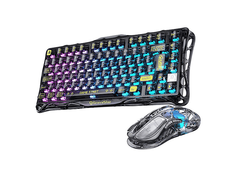 GRAVASTAR Mercury K1 Lite Mekanik Gaming Klavye ve M2 Optik Kablosuz Klavye ve Mouse Seti Transparent Black