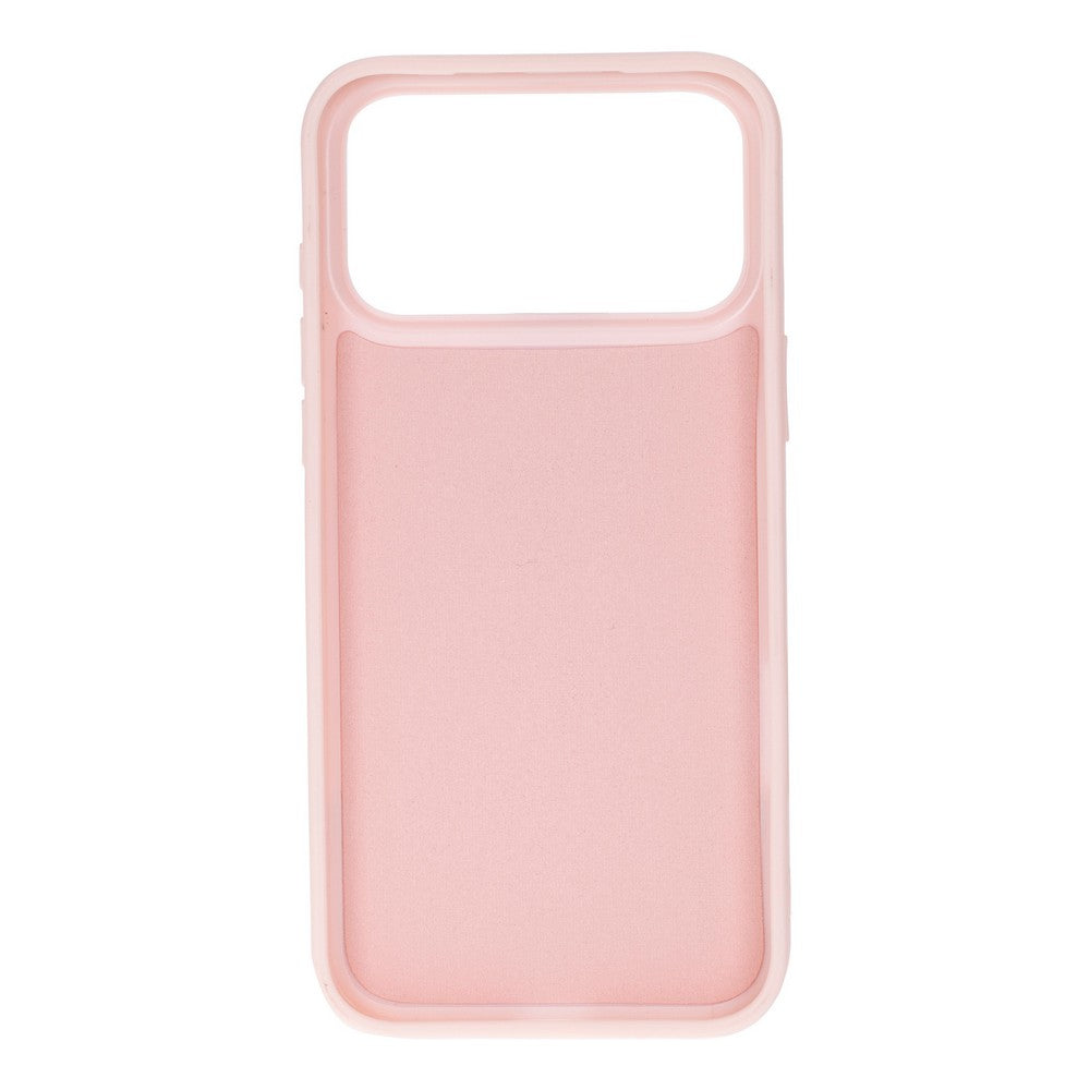 Beyaz arka plan üzerinde pembe bir akıllı telefon kılıfı.