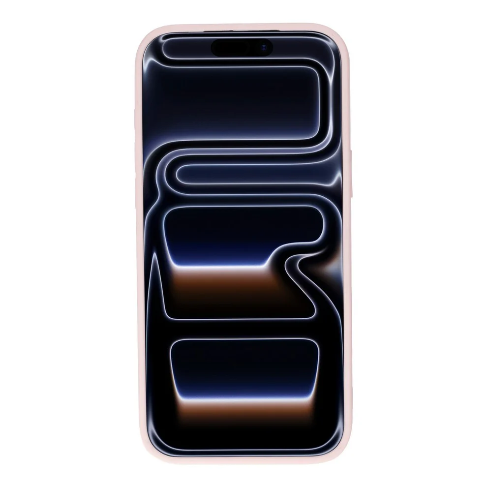 Dinamik ışık efektli koyu soyut duvar kağıdına sahip açık pembe iPhone.