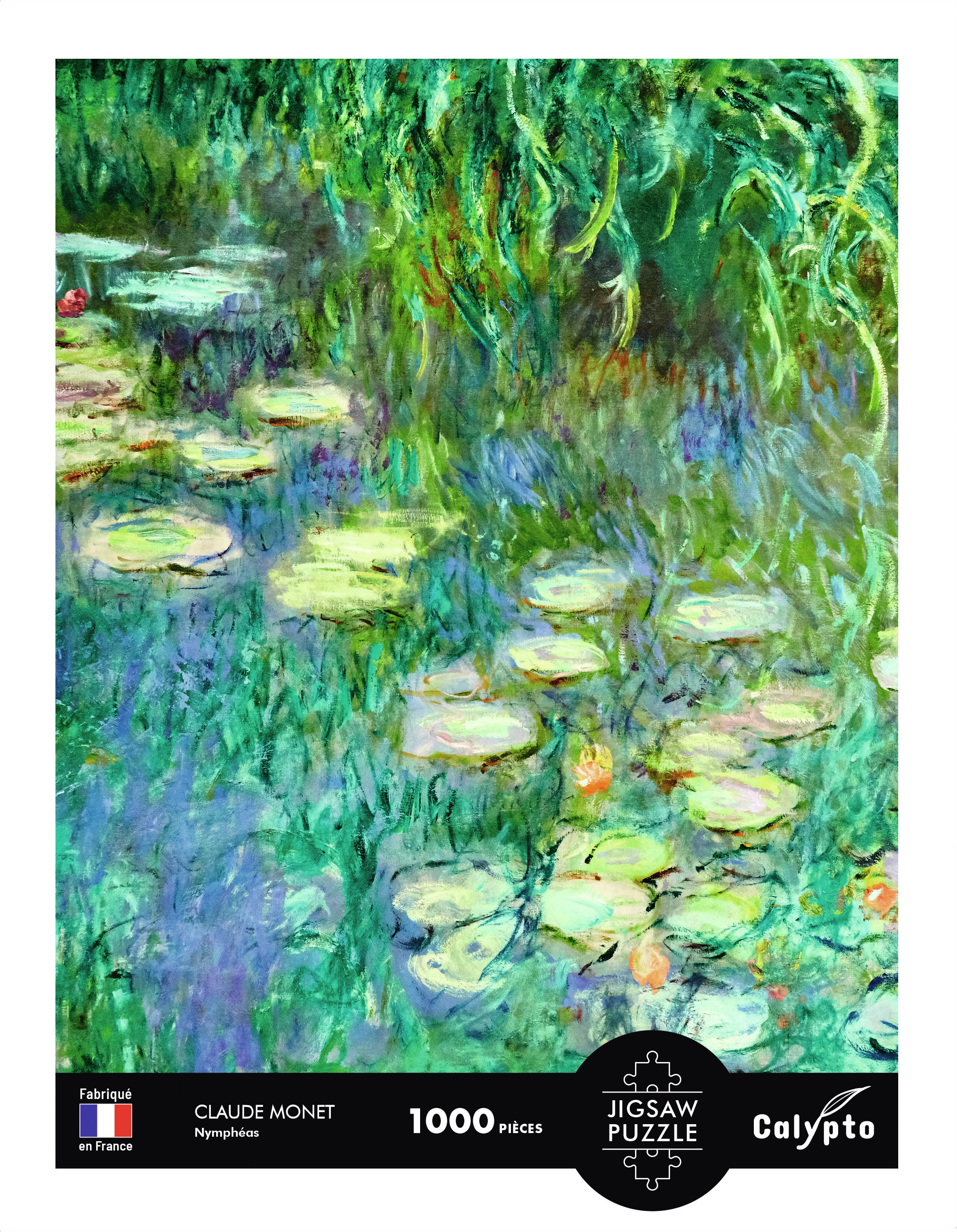 Gemälde von Seerosen mit grünen und blauen Tönen, stilisiert.