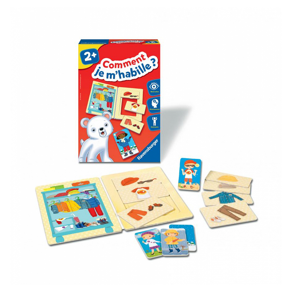Ein Spiel mit Kleidungspartikeln und Kleidungsstücken auf Karten.