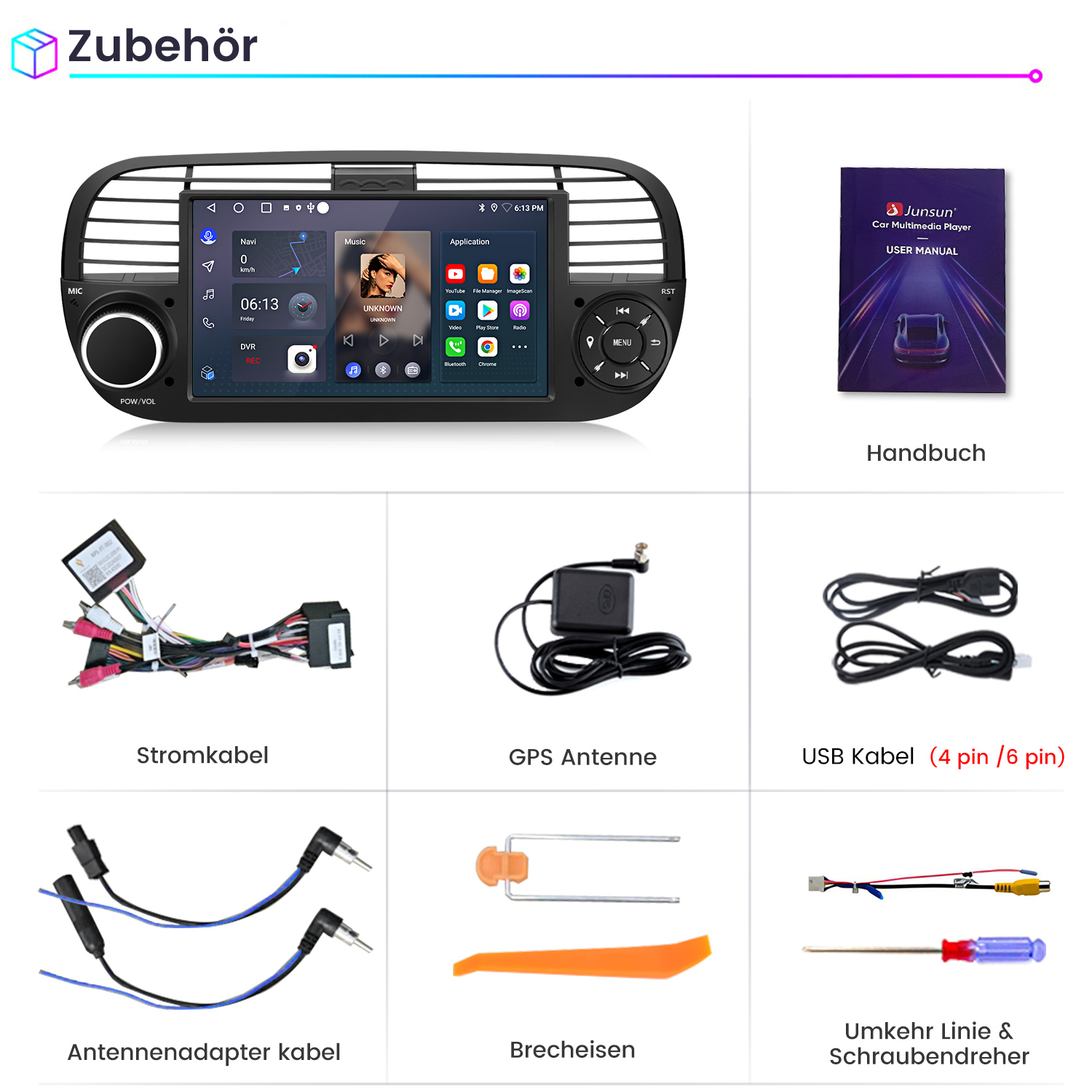 Autozubehör: Autoradio, Handbuch, Kabel, Antenne, Werkzeug