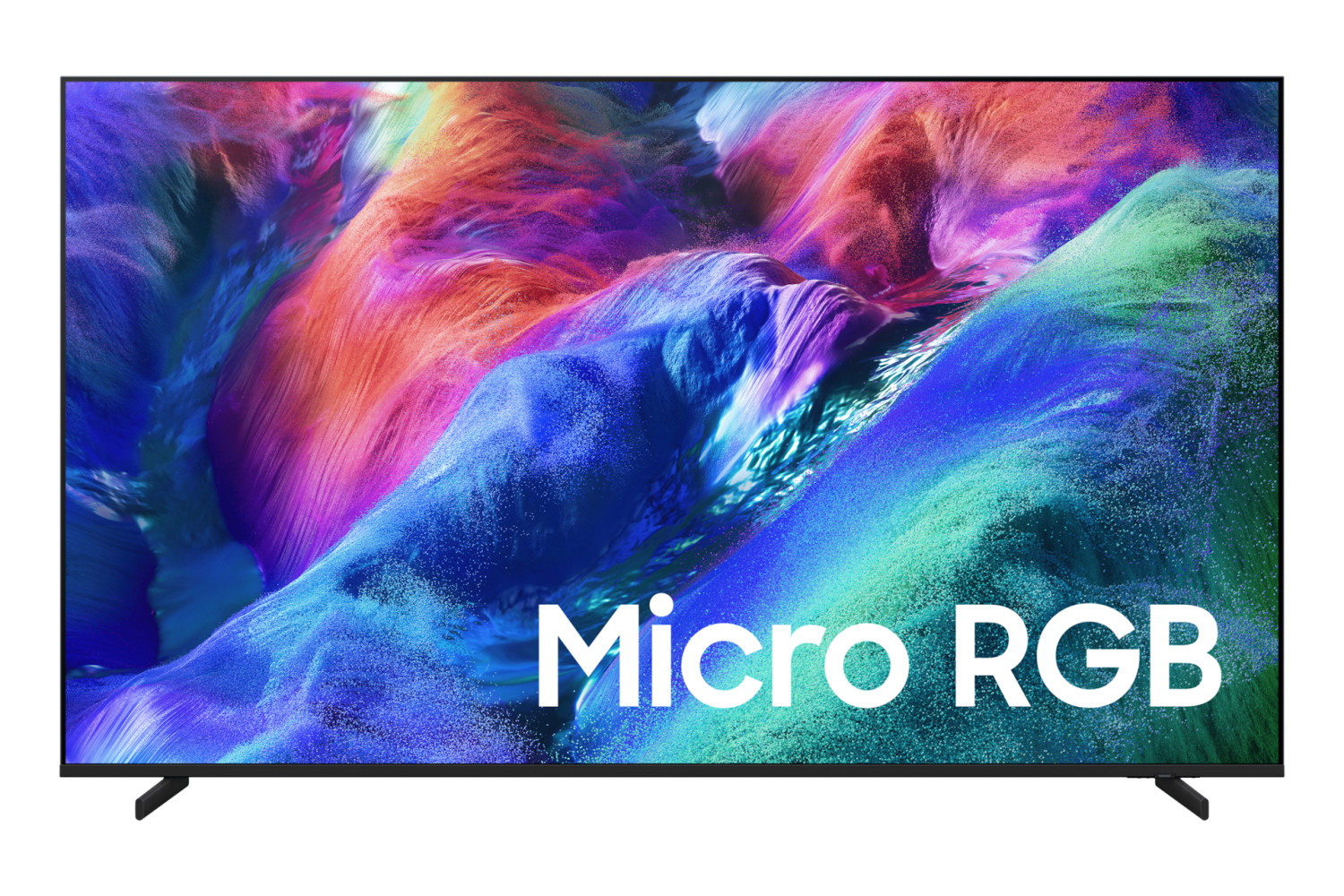 Un televisor moderno con pantalla abstracta y vibrante, texto "Micro RGB".