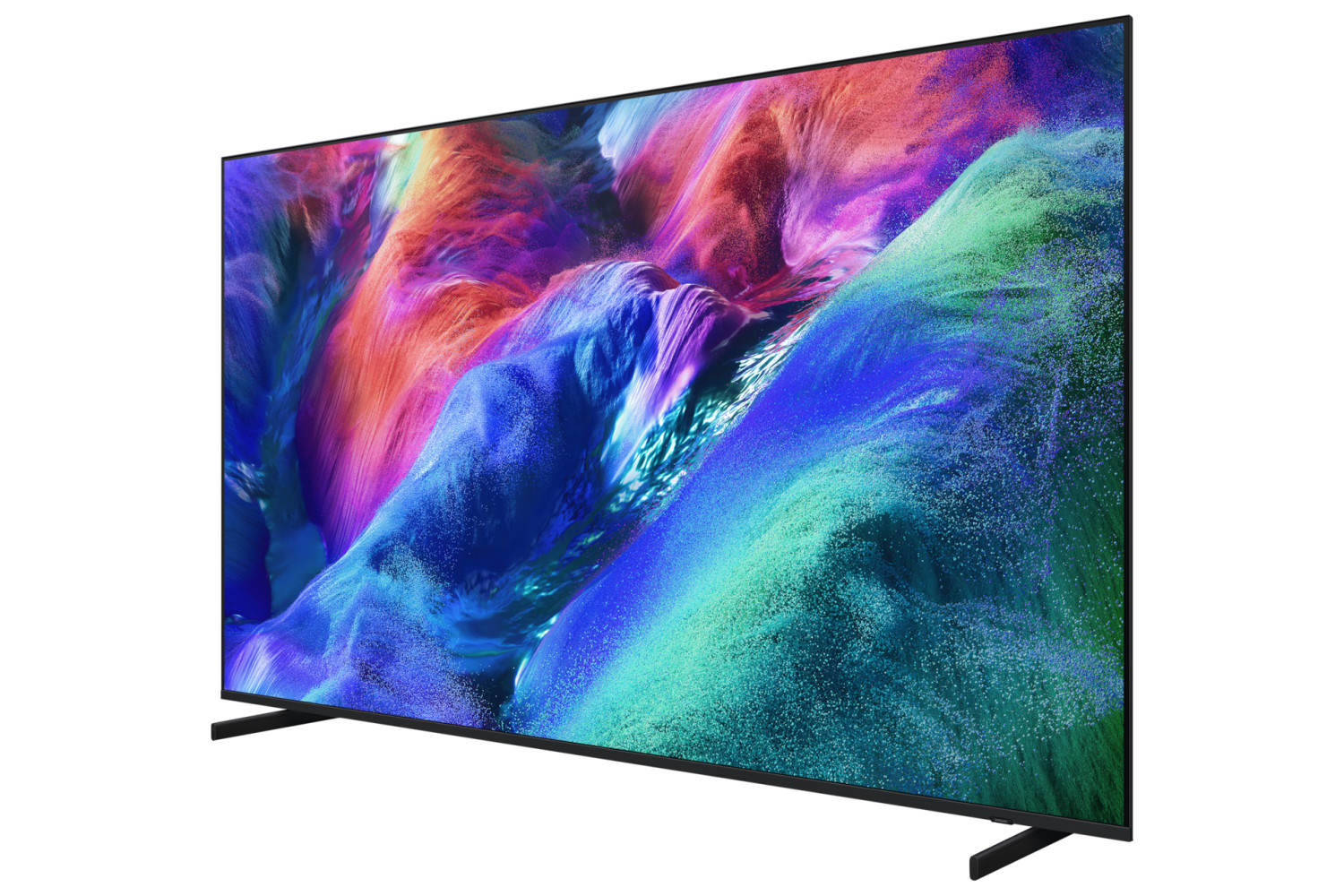 Un televisor moderno con una pantalla vibrante y colorida de imágenes montañosas.